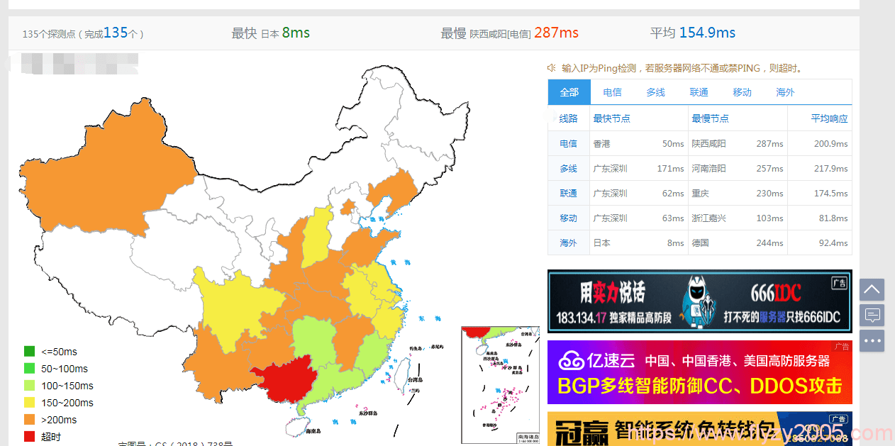 Linode日本全国Ping延时